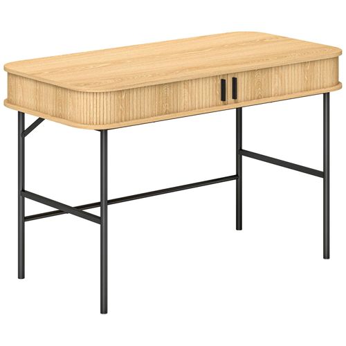 Bureau Style Scandinave Dim. 120 X 60 X 76,5 Cm - 2 Portes, 2 Compartiments - Acier Noir Aspect Bois Clair