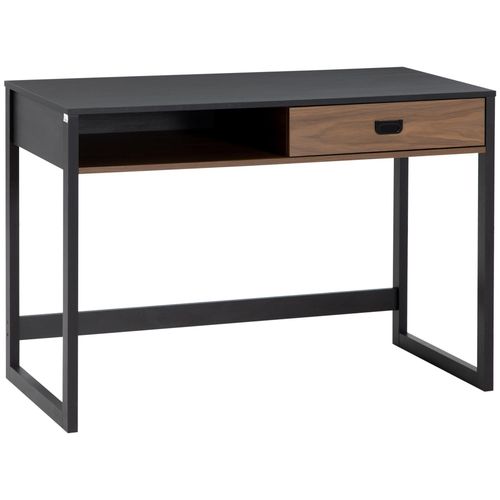 Bureau Style Industriel Casier Tiroir Coulissant Noir Aspect Noyer