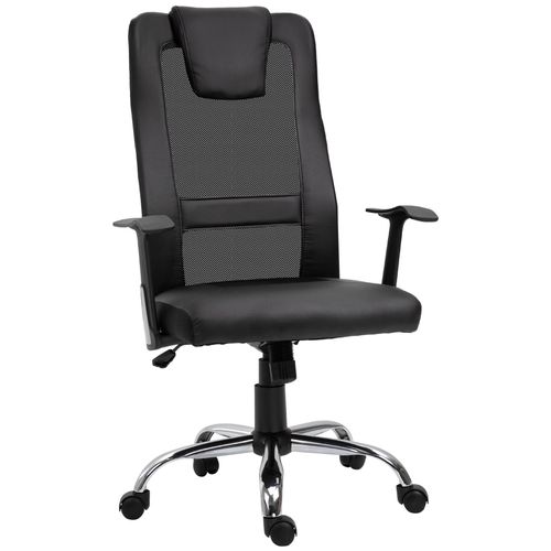 Fauteuil De Bureau Ergonomique Hauteur Assise Réglable Pivotant 360° Revêtement Synthétique Et Maille Noi