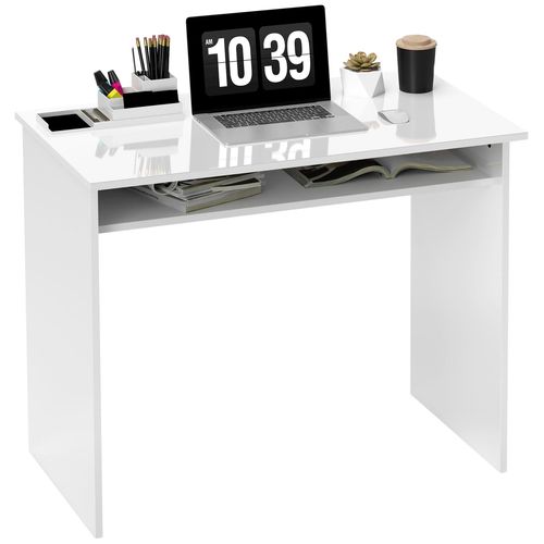 Bureau Informatique Multimédia Multi-Rangement 1 Étagère - 90l X 50p X 74h Cm Blanc