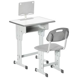 Bureau Enfant Avec Chaise - Ensemble Bureau Et Chaise Réglable - Support De Lecture, Case - Gris Blanc