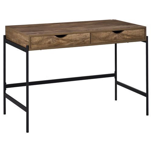 Bureau Industriel 2 Tiroirs Piètement Métal Noir Plateau Aspect Bois