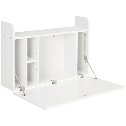 Bureau Mural Pliable - Table Murale Rabattable - 5 Niches, Étagère - Panneaux Particules Blanc