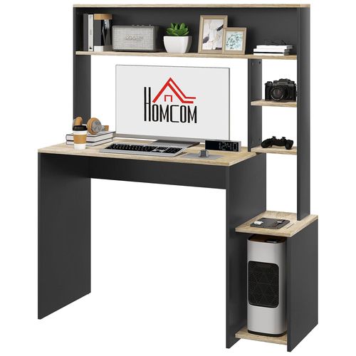 Bureau Multi-Rangement 5 Étagères Dim. 114l X 45l X 138h Cm Gris Aspect Chêne Clair