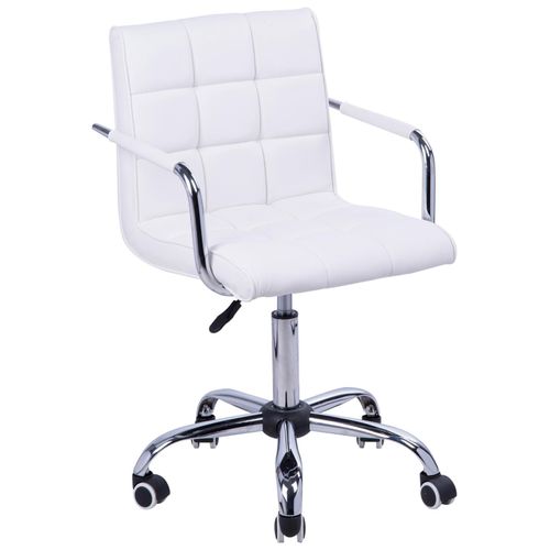 Chaise De Bureau Fauteuil Manager Pivotant Hauteur Réglable Revêtement Synthétique Capitonné Blanc