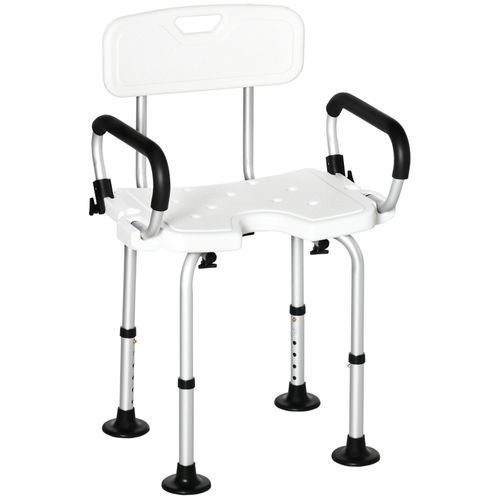 Chaise De Douche Siège De Douche Ergonomique Hauteur Réglable Pieds Antidérapants Accoudoirs Alu Hdpe Blanc Noir 