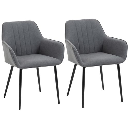 Chaises De Visiteur Design Scandinave - Lot De 2 Chaises - Pieds Effilés Métal Noir - Assise Dossier Accoudoirs Ergonomiques Lin Anthracite