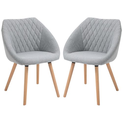 Chaises De Visiteur Design Scandinave - Lot De 2 Chaises - Pieds Effilés Bois Hêtre - Assise Dossier Accoudoirs Ergonomiques Lin Gris