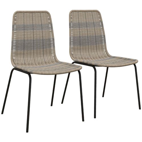 Lot De 2 Chaises Salle À Manger Style Cosy Piètement Acier Noir Résine Tressée Aspect Rotin
