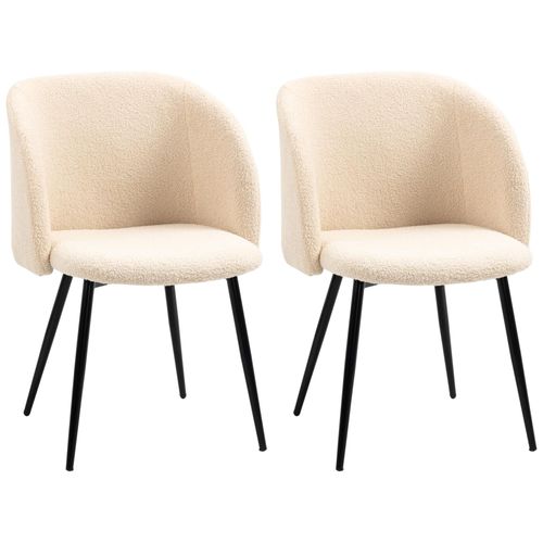 Chaises De Visiteur Design - Lot De 2 Chaises - Piètement Incliné Effilé Acier Noir - Revêtement Effet Laine Bouclée Beige