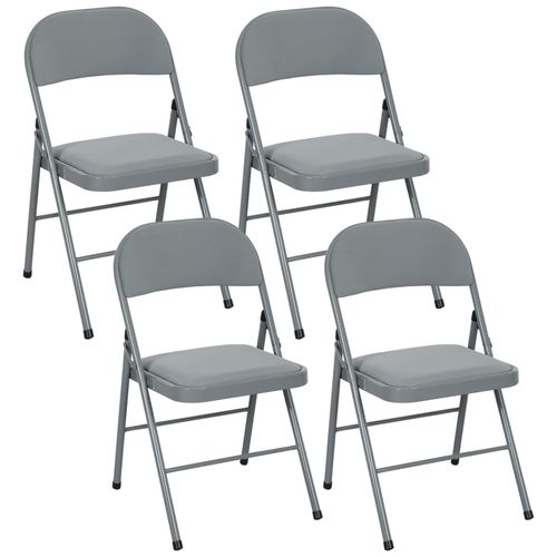 Lot De 4 Chaises Pliantes Assise Dossier Rembourrés Acier Velours Gris