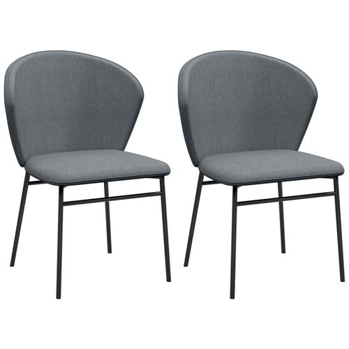 Lot De 2 Chaises Grand Confort Dossier Enveloppant Piètement Acier Noir Revêtement Tissu Aspect Lin Gris