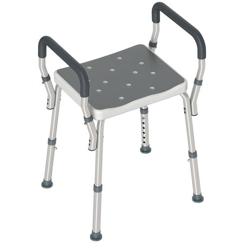 Chaise De Douche Tabouret De Douche Antidérapant - Hauteur Réglable, Accoudoirs - Alu Hdpe Gris 