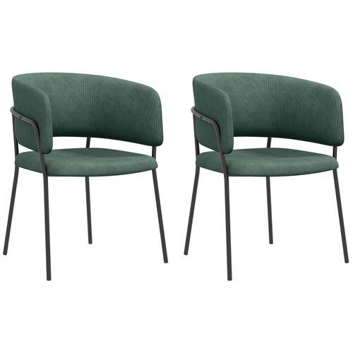 Lot De 2 Chaises Design Piètement Acier Noir Aspect Velours Vert