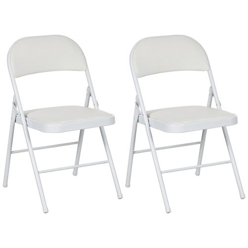 Lot De 2 Chaises Pliantes Assise Dossier Rembourrés Acier Synthétique Blanc