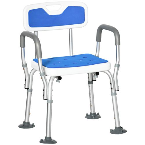 Chaise De Douche Siège De Douche Ergonomique Hauteur Réglable Pieds Antidérapants Charge Max. 136 Kg Alu Hdpe Blanc Bleu 