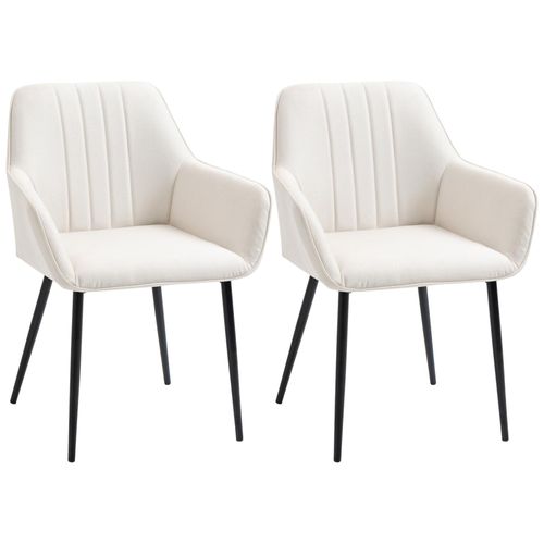 Chaises De Visiteur Design Scandinave - Lot De 2 Chaises - Pieds Effilés Métal Noir - Assise Dossier Accoudoirs Ergonomiques Lin Crème