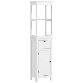 Meuble Colonne Salle De Bain Style Classique Chic Porte 3 Étagères Tiroir Blanc