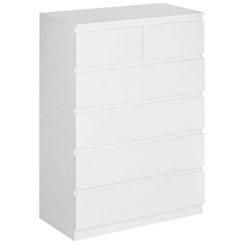 Commode 6 Tiroirs Style Contemporain Dim. 80l X 39l X 115h Cm Poignées Invisibles Blanc