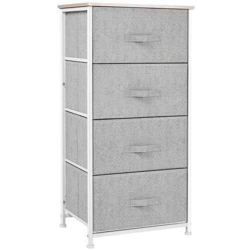 Chiffonnier Meuble De Rangement Dim. 45l X 30l X 92h Cm 4 Tiroirs Non-Tissés Gris Structure Métal Blanc Plateau Mdf Bois Clair