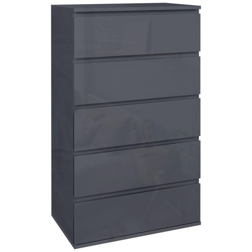 Commode 5 Tiroirs Style Contemporain Dim. 53l X 33l X 100h Cm Laqué Gris