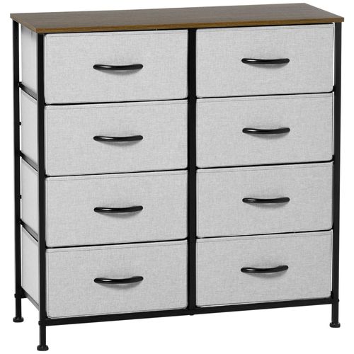Commode 8 Tiroirs Pliables Acier Noir Aspect Bois Non Tissé Gris