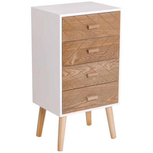 Meuble De Rangement Chiffonnier Design Scandinave 40l X 30l X 75h Cm 4 Tiroirs Bois Massif Pin Mdf Blanc