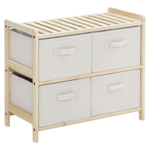 Commode 4 Tiroirs Polyester Beige Dim. 59l X 28l X 50h Cm Bois Sapin