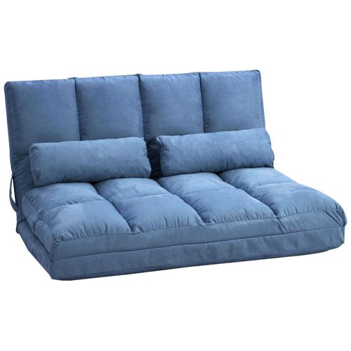 Chauffeuse - Matelas D'appoint Pliant - Fauteuil Convertible - Inclinaison Dossier Réglable 14 Positions - 2 Coussins Inclus - Polyester Aspect Suédé Bleu