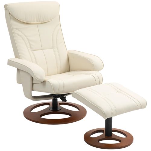 Ensemble Fauteuil Repose-Pieds Design Chesterfield - Inclinable - Bois Verni Synthétique Surpiqûres Crème