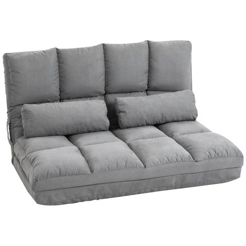 Chauffeuse - Matelas D'appoint Pliant - Fauteuil Convertible - Inclinaison Dossier Réglable 14 Positions - 2 Coussins Inclus - Polyester Aspect Suédé Gris