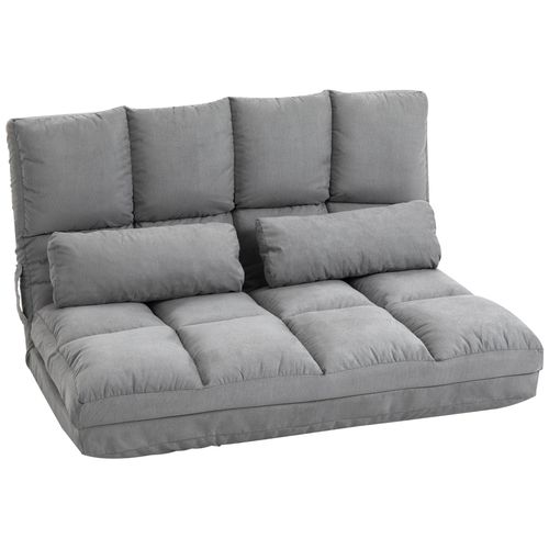 Chauffeuse - Matelas D'appoint Pliant - Fauteuil Convertible - Inclinaison Dossier Réglable 14 Positions - 2 Coussins Inclus - Polyester Aspect Suédé Gris
