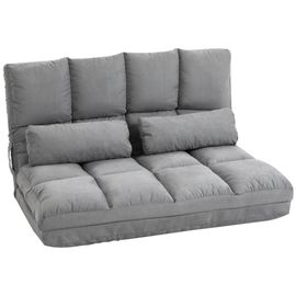 Chauffeuse - Matelas D'appoint Pliant - Fauteuil Convertible - Inclinaison Dossier Réglable 14 Positions - 2 Coussins Inclus - Polyester Aspect Suédé Gris
