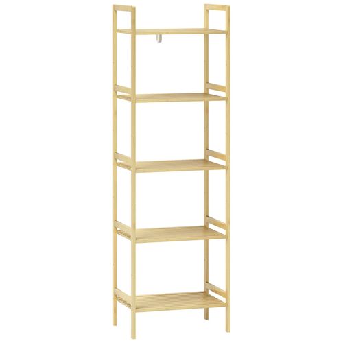 Étagère Salle De Bain Bois Bambou Verni 5 Niveaux Réglables Étagères À Lattes Dim. 43 X 31 X 142 Cm