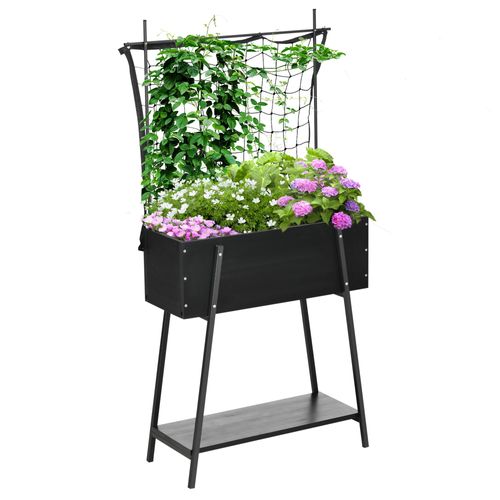 Jardinière Sur Pied Avec Treillis Filet Étagère Métal Sapin Noir
