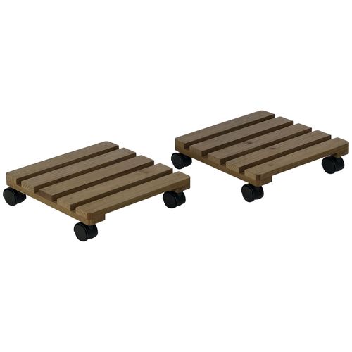 Porte Plante À Roulettes - Support De Pots De Fleurs À Roulettes - Lot De 2 - Bois Sapin Pré-Huilé