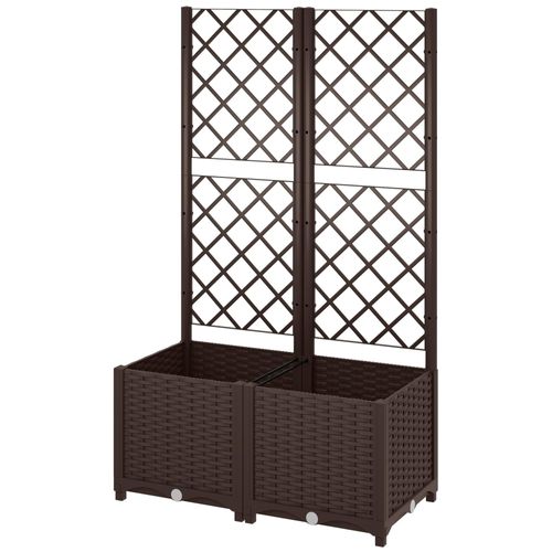 Jardinière Treillis Haut H.135 Cm - Système De Drainage Intégré - Effet Rotin Tressé Pp Chocolat
