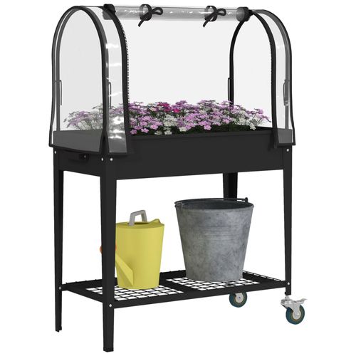 Jardinière Surélevée Potager Avec Bâche Transparente, Mini Serre De Jardin, 2 Roulettes Et 1 Étagère Inférieure Pour Légumes, Fleurs, Potager, Dim. 80l X 40l X 120h Cm