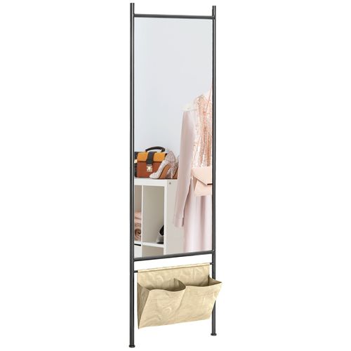 Miroir rectangulaire sur pied - 2 pochettes rangement - métal noir