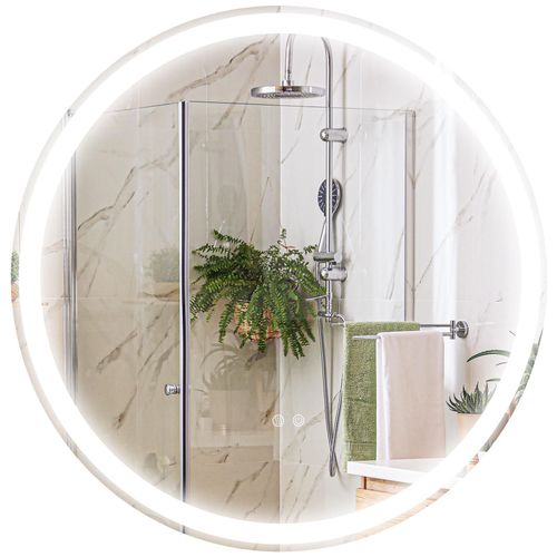 Miroir rond lumineux LED de salle de bain 29 W Ø 60 cm tactile antibuée blanc argent