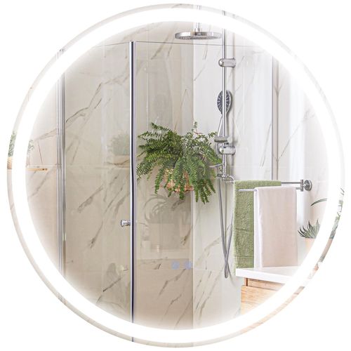 Miroir rond lumineux LED de salle de bain 23 W Ø 70 cm tactile antibuée blanc argent