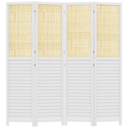 Paravent séparateur de pièce 4 panneaux pliables dim. 160L x 170H cm - bois blanc aspect rotin