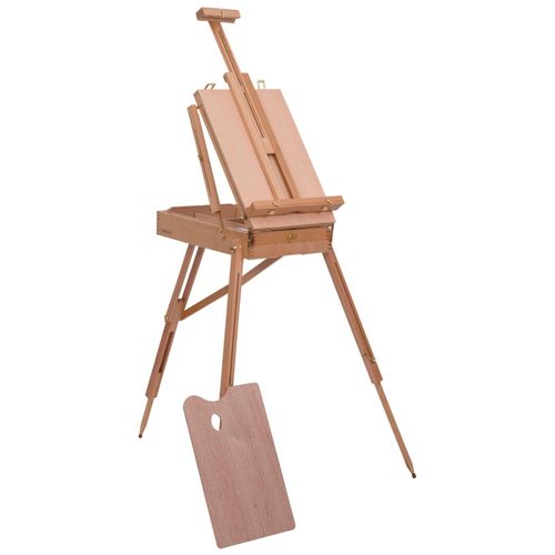 Homcom Chevalet D'artiste Sur Pieds Pliable Mallette De Peinture Chevalet Avec Rangement Hauteur Réglable Bois De Hêtre Clair