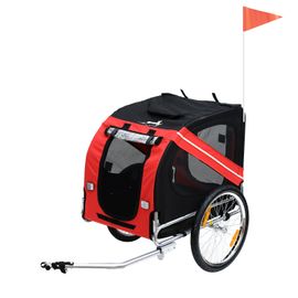 Remorque Vélo Pour Chien Animaux Pliable 8 Réflecteurs Drapeau Barre Attelage Inclus Acier Polyester Imperméable Max. 25 Kg 140 X 90 X 106 Cm
