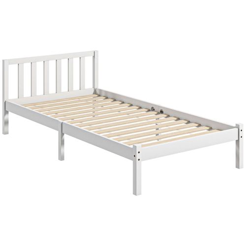 Lit Simple Design - Tête De Lit, Sommier Inclus - Dim. 198l X 96l X 70h Cm - Compatible Matelas 190l X 90l Cm - Bois Blanc