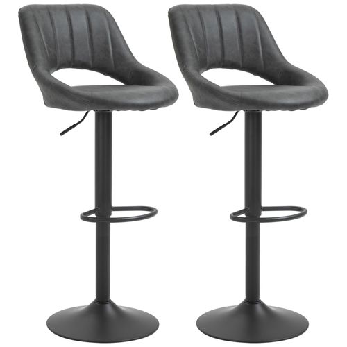 Lot De 2 Tabourets De Bar Design Contemporain Réglable Pivotant - Repose-Pied - Métal Pu Noir
