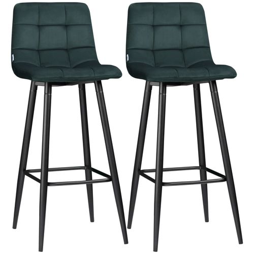 Lot De 2 Tabourets De Bar Design Chesterfield Velours Vert Sapin
