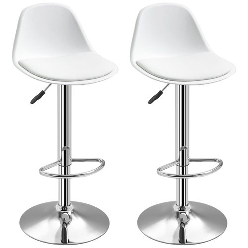 Lot De 2 Tabourets De Bar Design - Chaises Hautes Cuisine Réglables Pivotantes - Acier Chromé Blanc