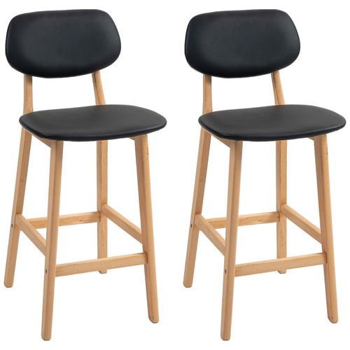 Lot De 2 Tabourets De Bar Style Néo-Rétro Structure Piètement Bois Assise Dossier Pu Noir
