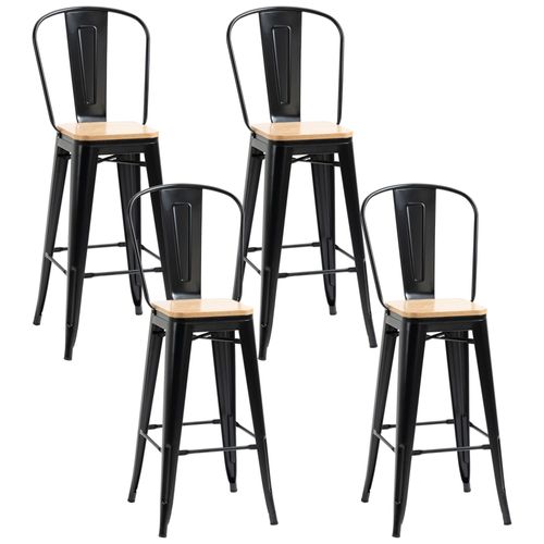 Lot De 4 Tabourets De Bar Industriel Avec Dossier Repose-Pied